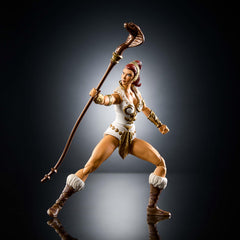 Shield accessory enhances defensive poses and figure presentation.
