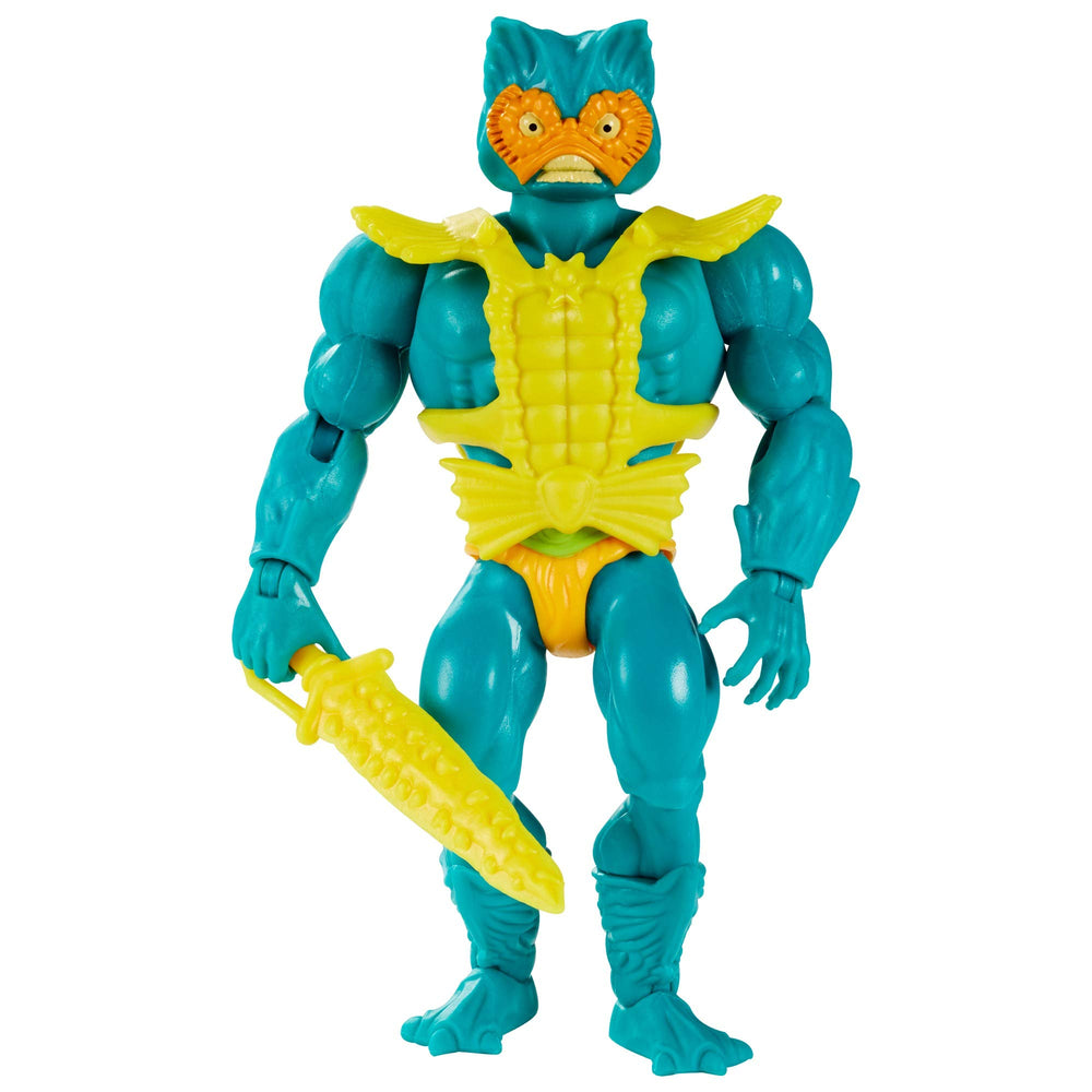 Mattel Masters of the Universe Mer-Man figure front view with 16 joints for poseable storytelling