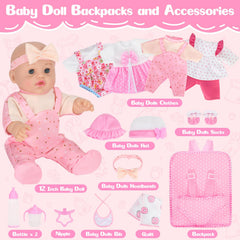 Mastom pink floral backpack with doll and accessories for organized play.