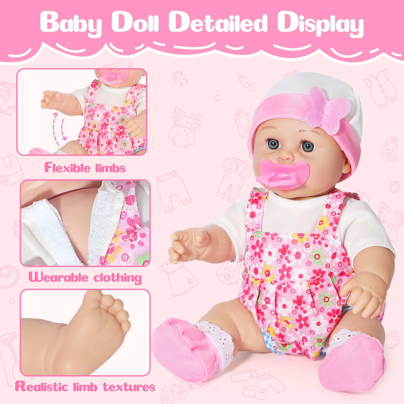 Mastom hats, socks, and headbands complete adorable outfits.