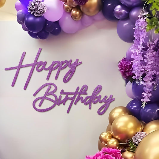 MASTRON Happy Birthday sign backdrop in glitter purple felt for stylish party decor