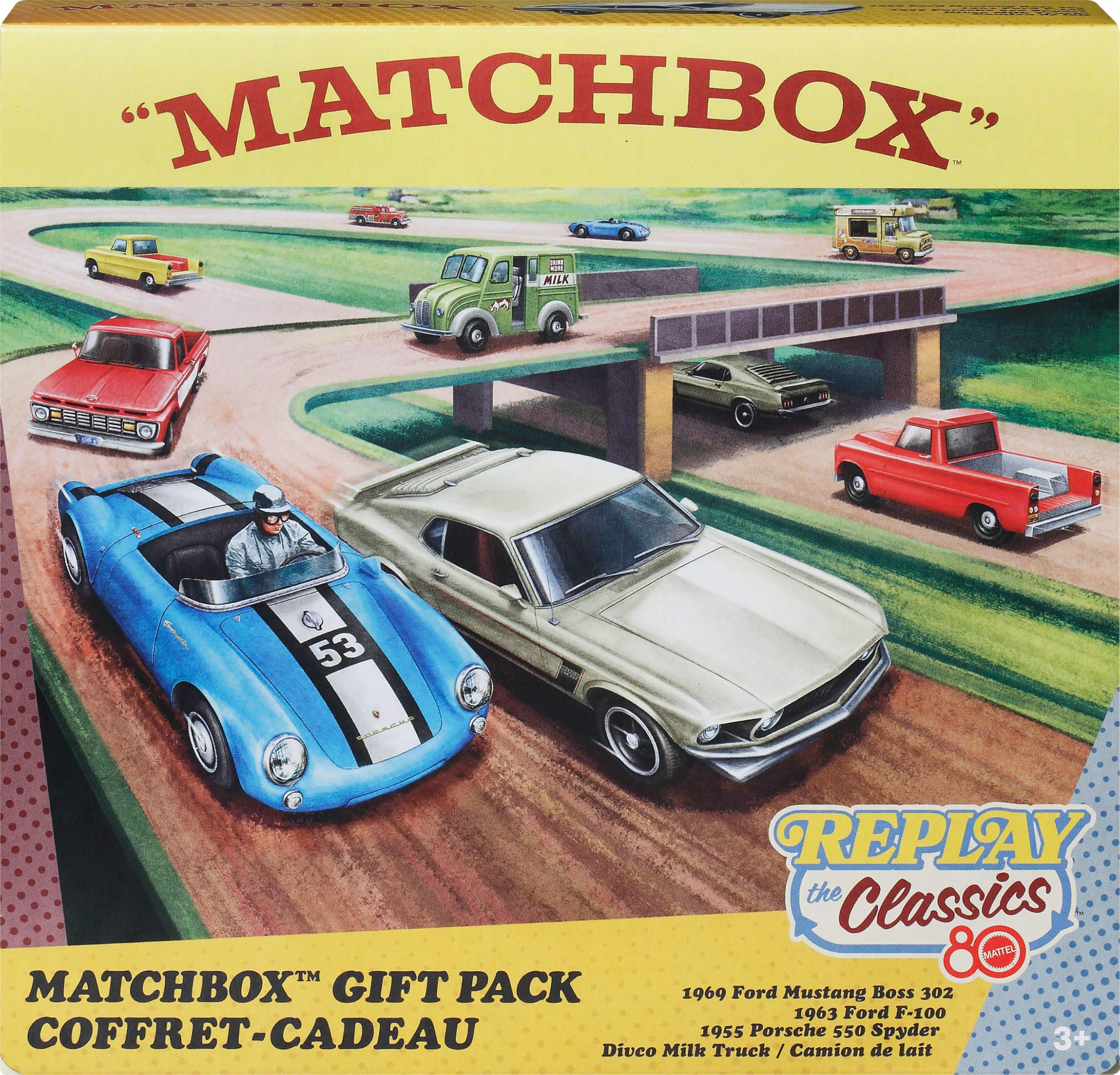 Matchbox 80th anniversary front view highlights nostalgic 1:64 models.