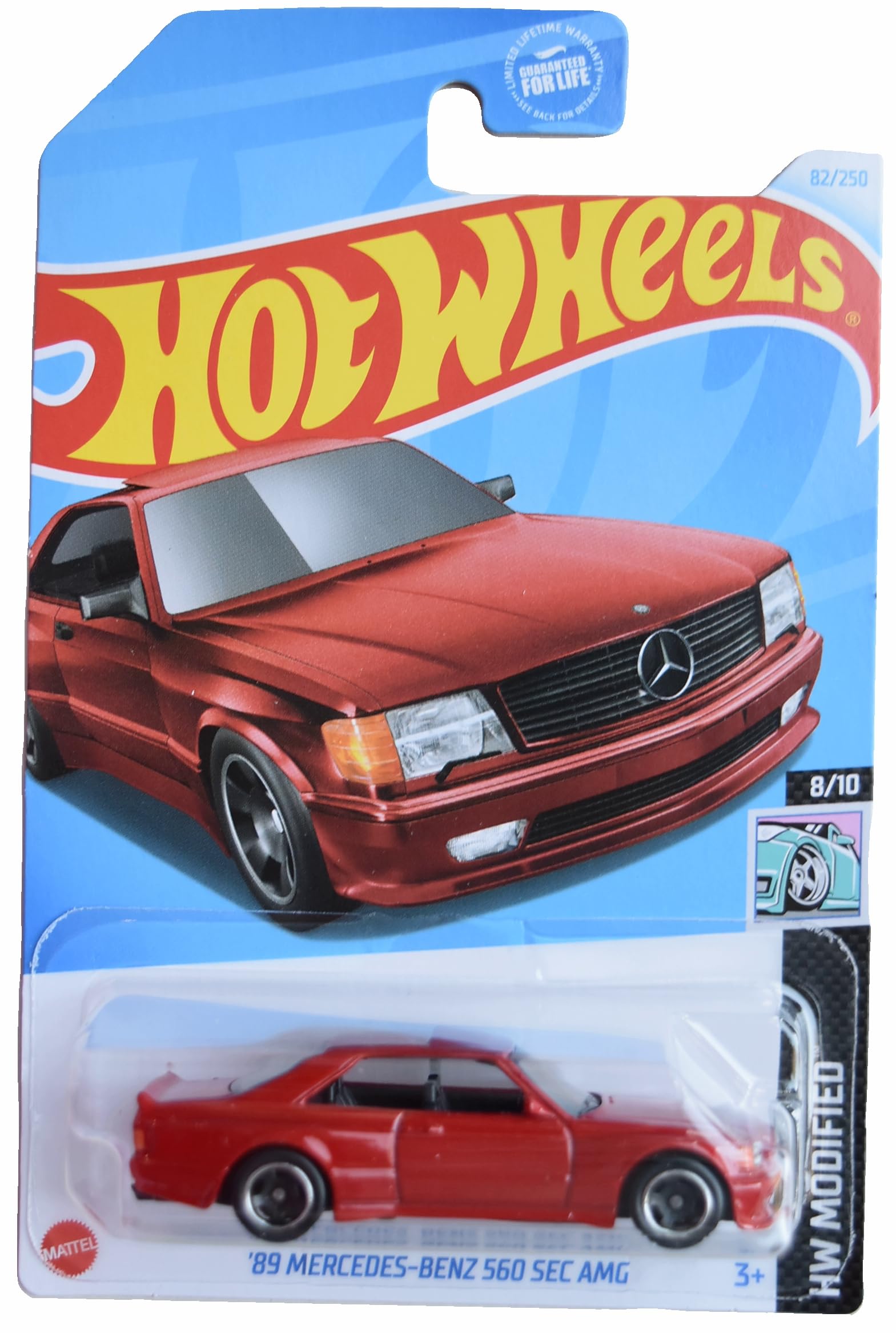 Matchbox 89 Mercedes-Benz 560 SEC AMG red 1:64 scale collectible for display enthusiasts.