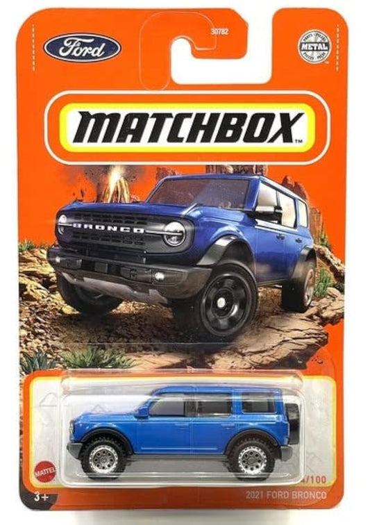 Matchbox Ford Bronco blue finish 34/100 diecast model, ideal for display and collecting