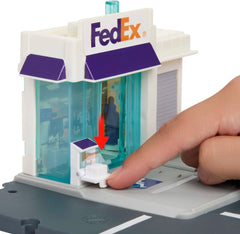 Matchbox FedEx playset conveyor belt illustrating quick package handling.