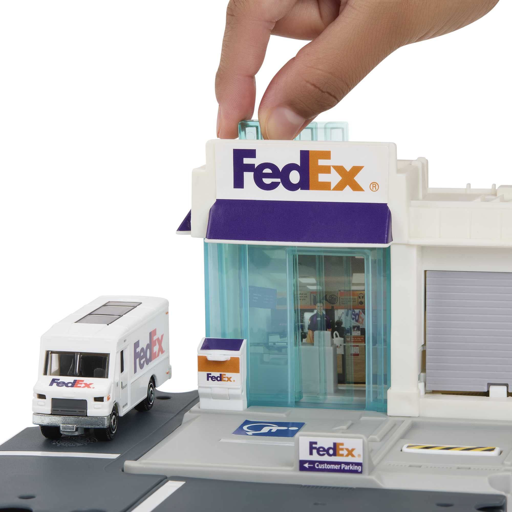Matchbox FedEx playset loading area ready for role-play adventures.