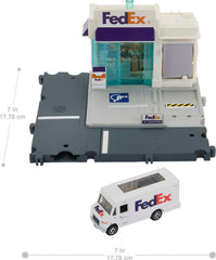Matchbox FedEx playset truck in motion for dynamic pretend deliveries.