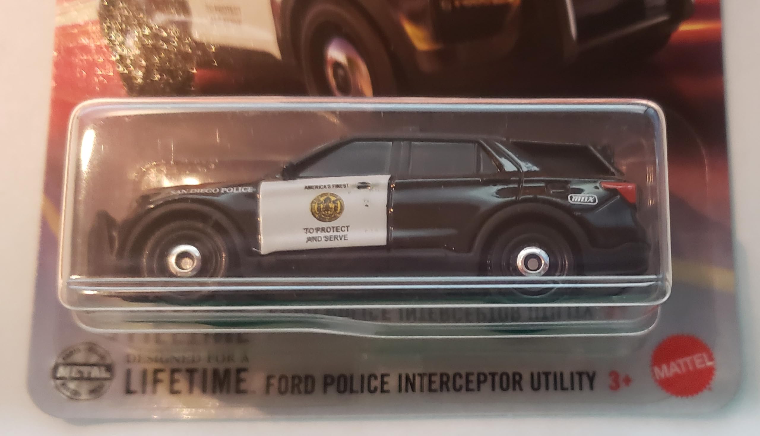 Matchbox Ford Police Interceptor Utility diecast, packaging box, ideal for gifting.