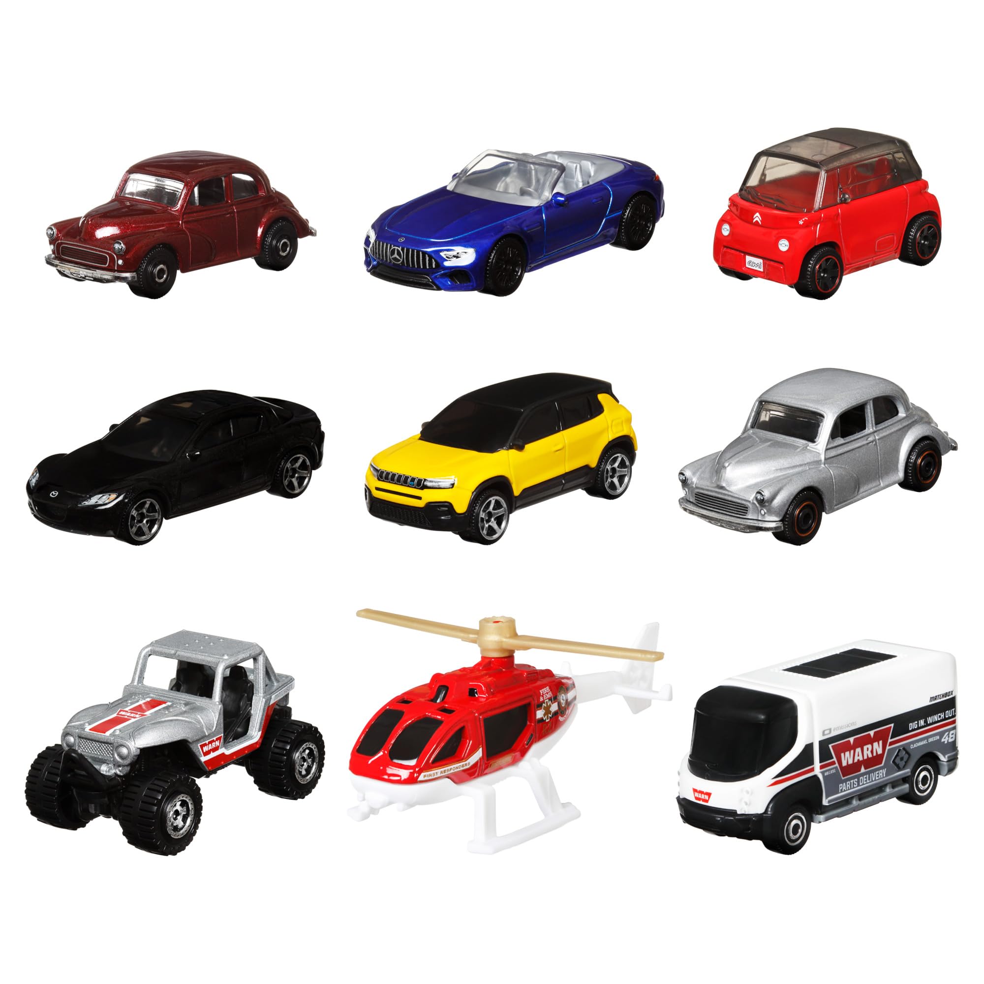 Garbage truck in the Matchbox 1:64 pack adds everyday-life realism and play scenarios.