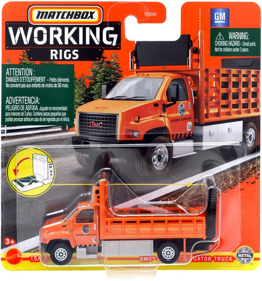 Matchbox GMC 3500 Attenuator Truck orange for imaginative play and hands-on fun.