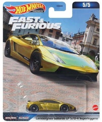 Matchbox Hot Wheels Premium Lamborghini Gallardo gold front-view serves as a collectible display piece.