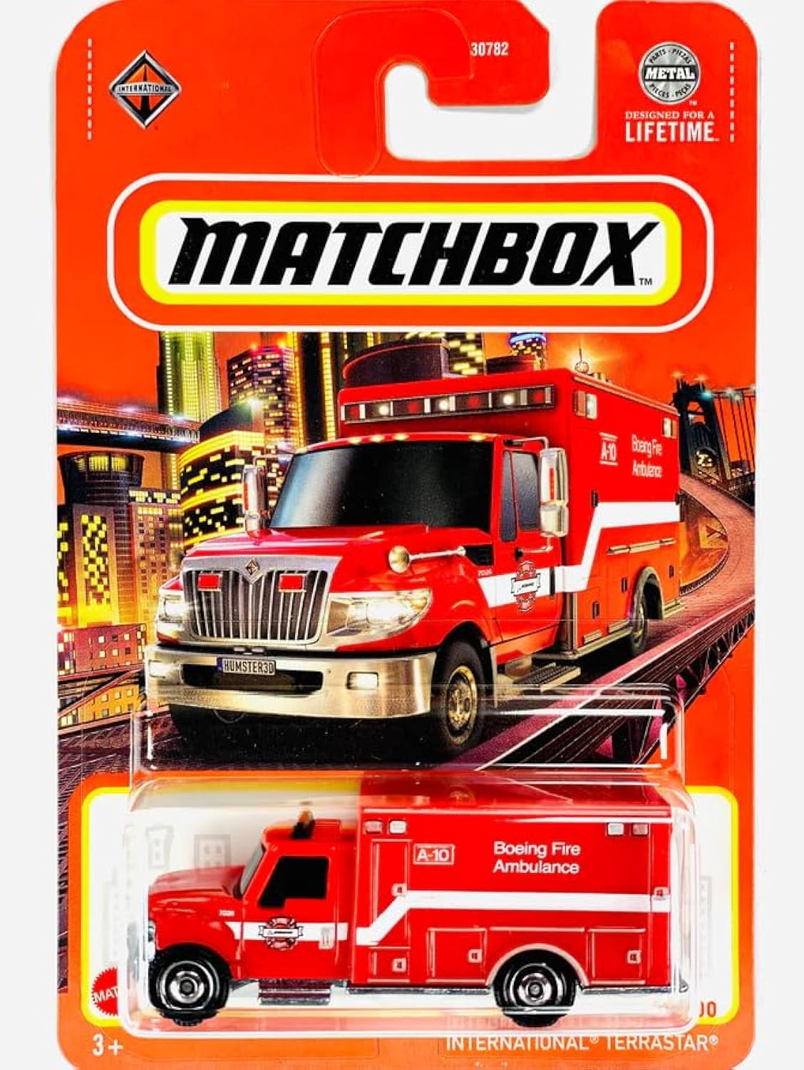 Matchbox Terrastar Boeing Fire Ambulance 1:64 model for display and imaginative play.