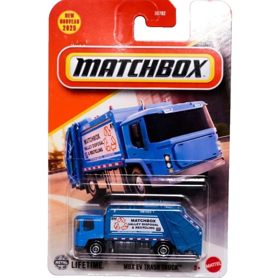 Matchbox MBX EV Trash Truck 62 blue, ideal for display and collection.