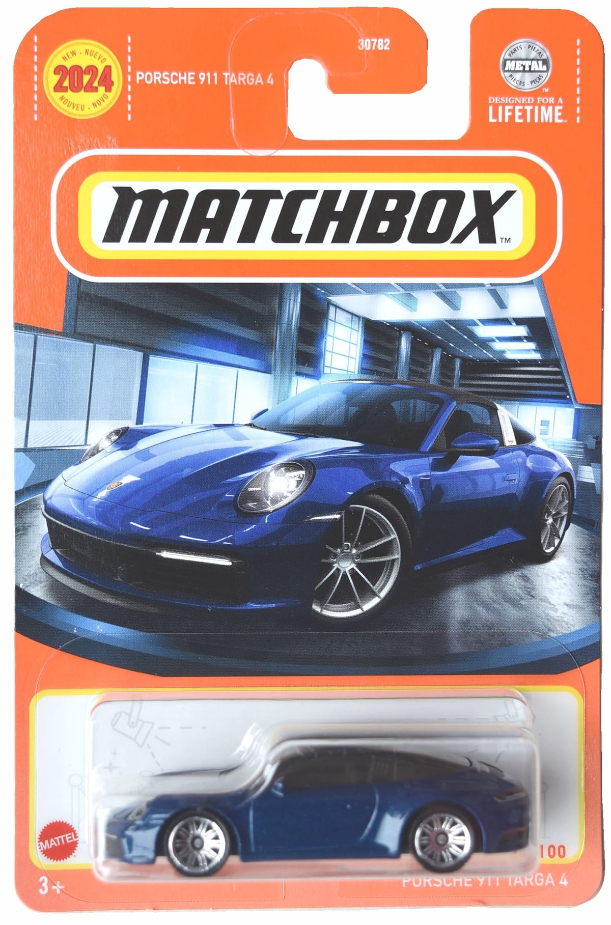 Matchbox Porsche 911 Targa 4 blue toy car with metal parts for durable play.