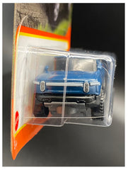 Matchbox Rivian R1T blue right-side view for display.