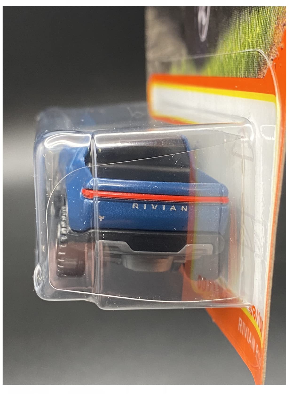 Matchbox Rivian R1T blue top view showing finish.