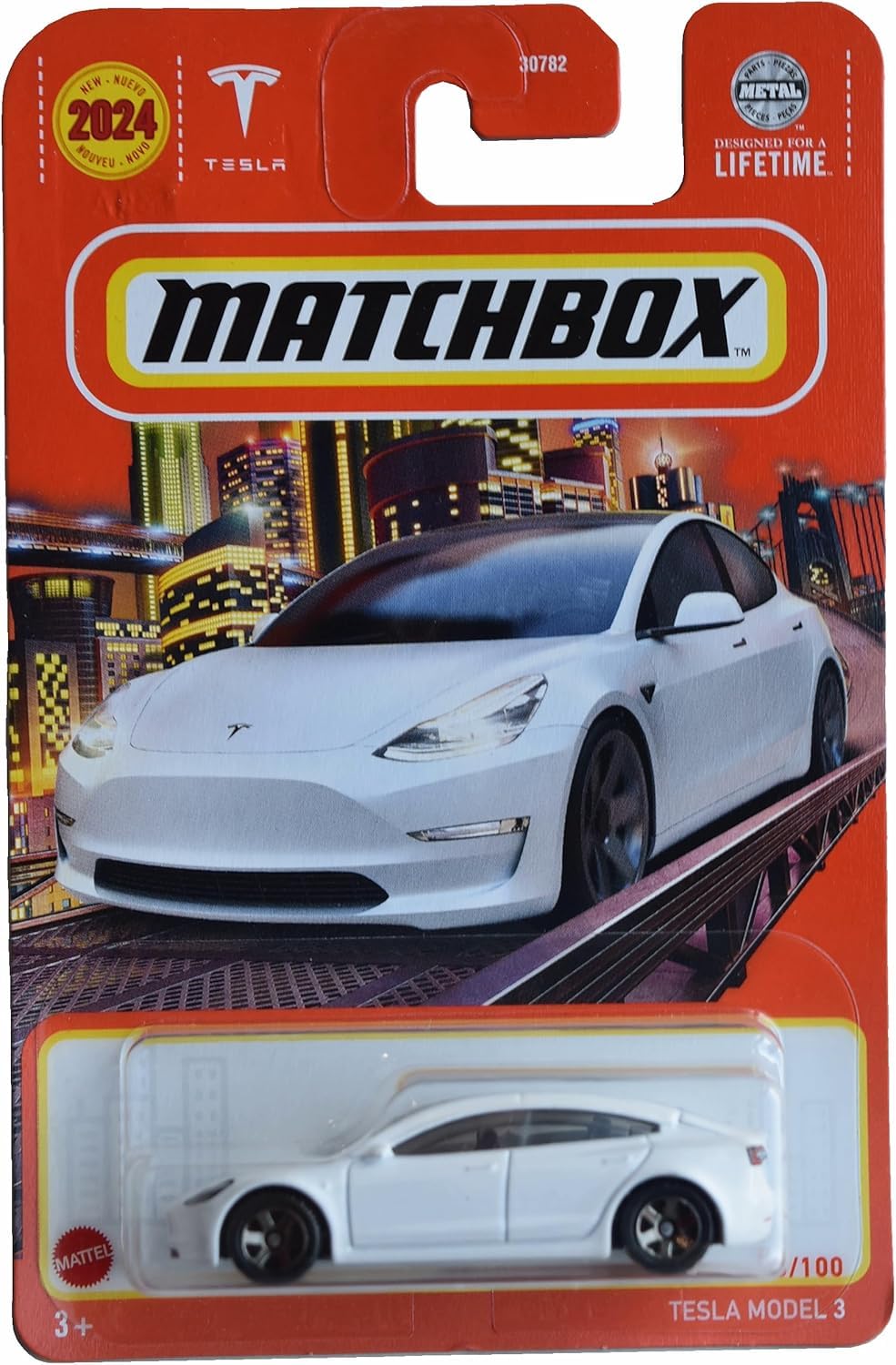 Matchbox Tesla Model 3 white 53/100 toy car for imaginative play and display