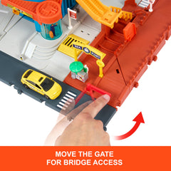 Matchbox Transportation Center helicopter on helipad facilitates dynamic play.