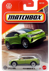 Matchbox Volkswagen ID.4 in green diecast, ideal for display and collection enthusiasts.