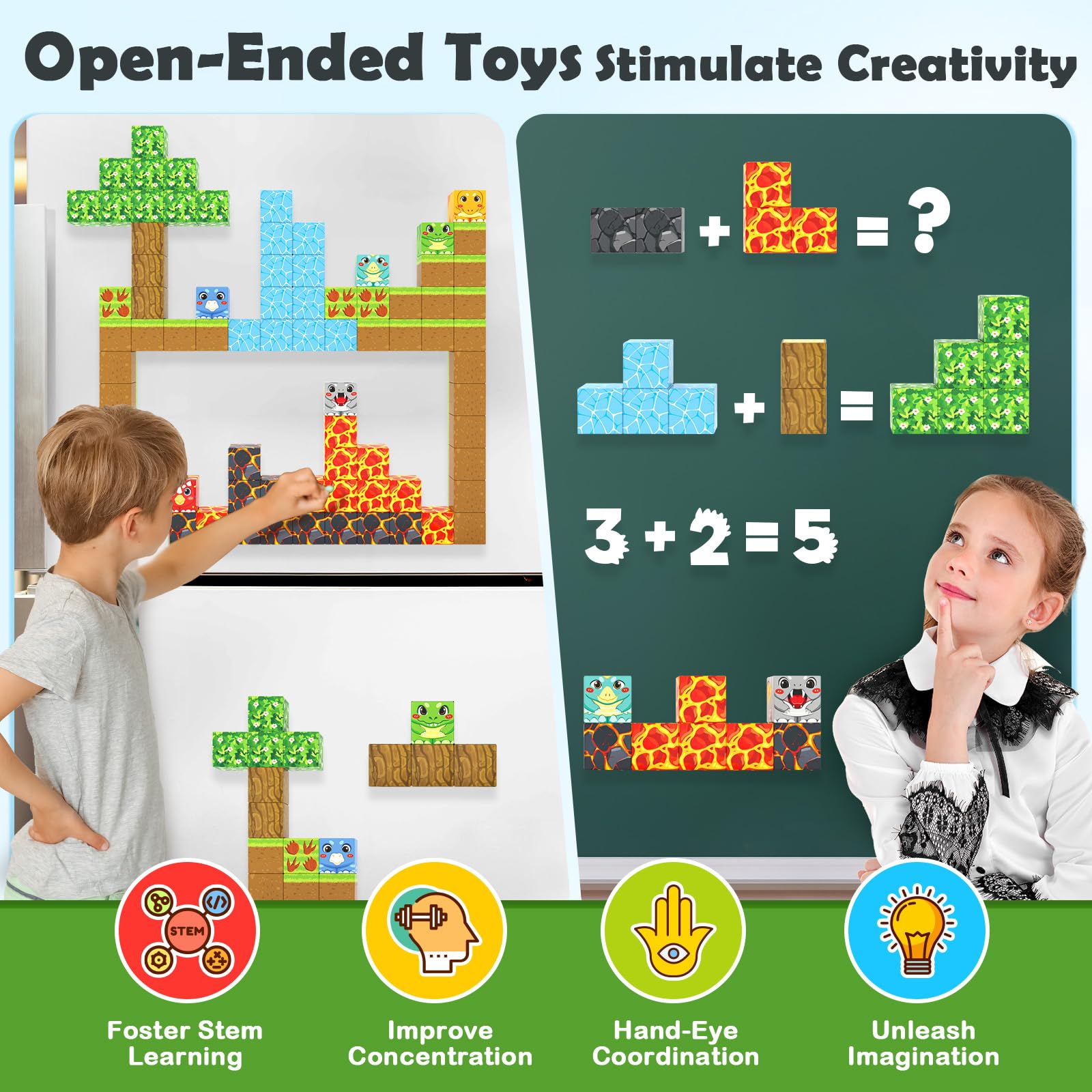 Matchtiles STEM Montessori sensory play promotes critical thinking during construction.