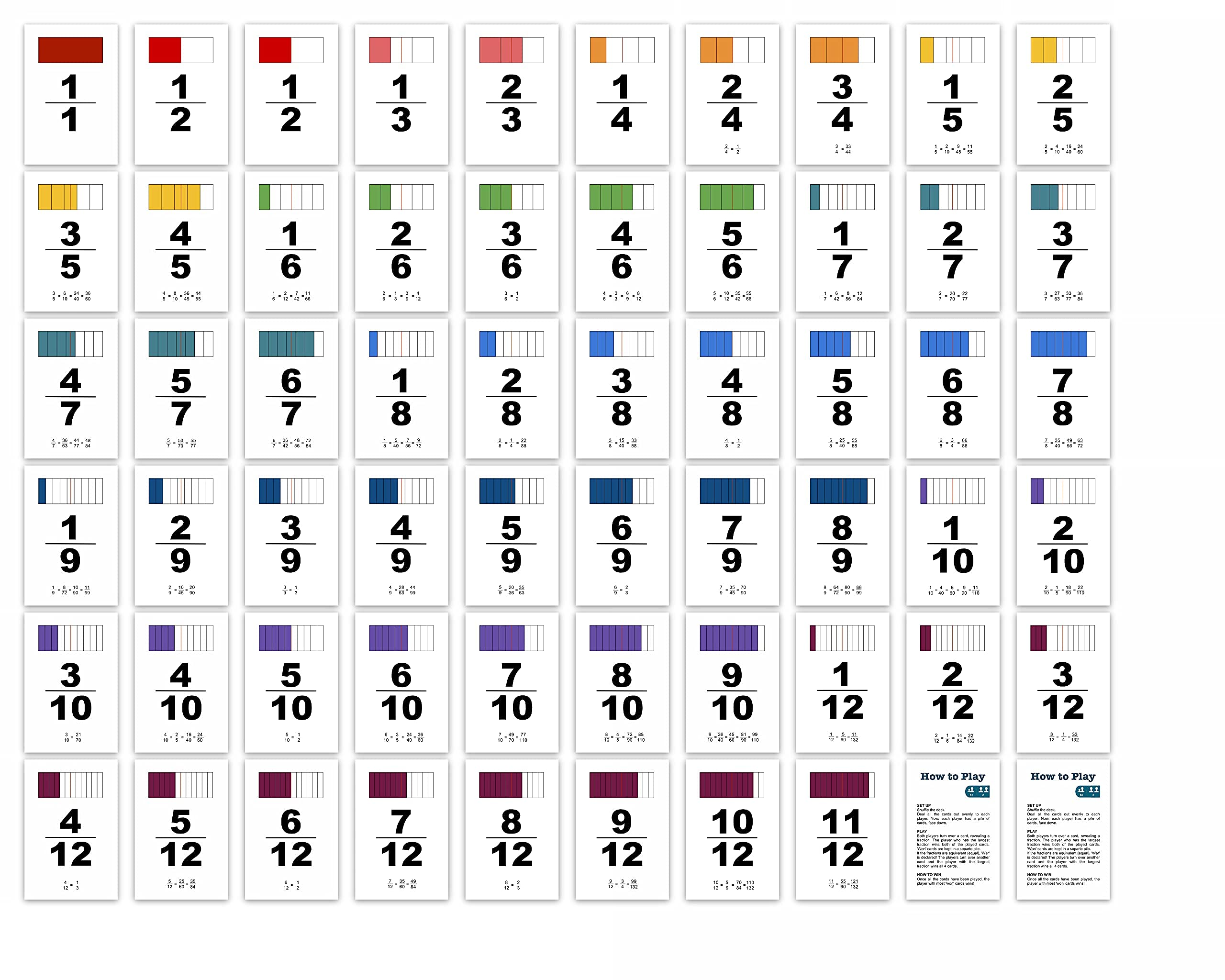 Math Magic Fraction War clear card designs support easy learning.
