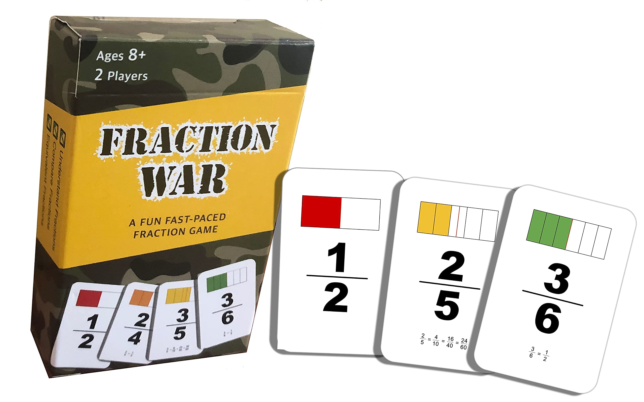 Math Magic Fraction War cards feature fraction pictures to aid comparison.