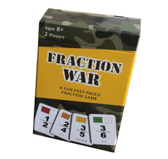Math Magic Fraction War two players drawing cards for fast rounds.