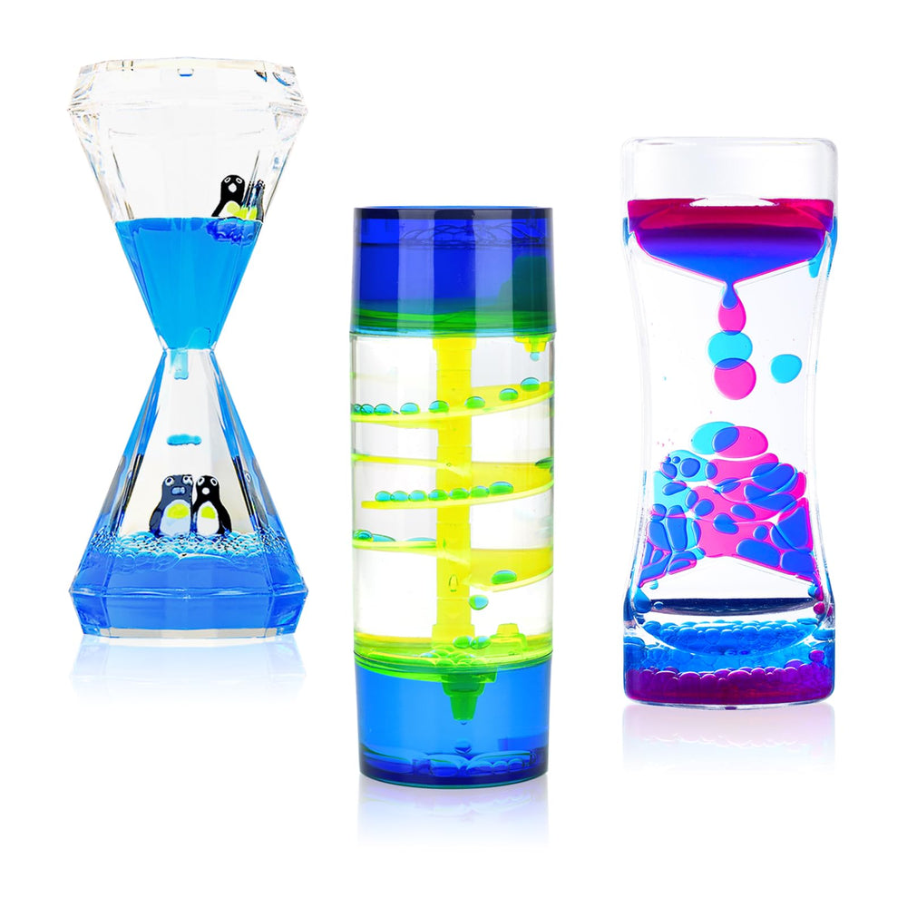 MATIRISE Liquid Motion Bubbler trio displays colorful cascades for calming focus.