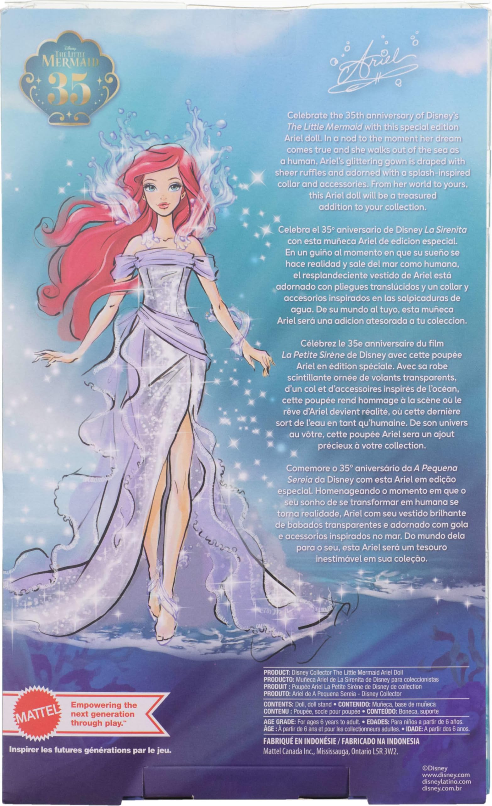 Mattel Ariel 35th anniversary packaging emphasizes nostalgia and collector value.
