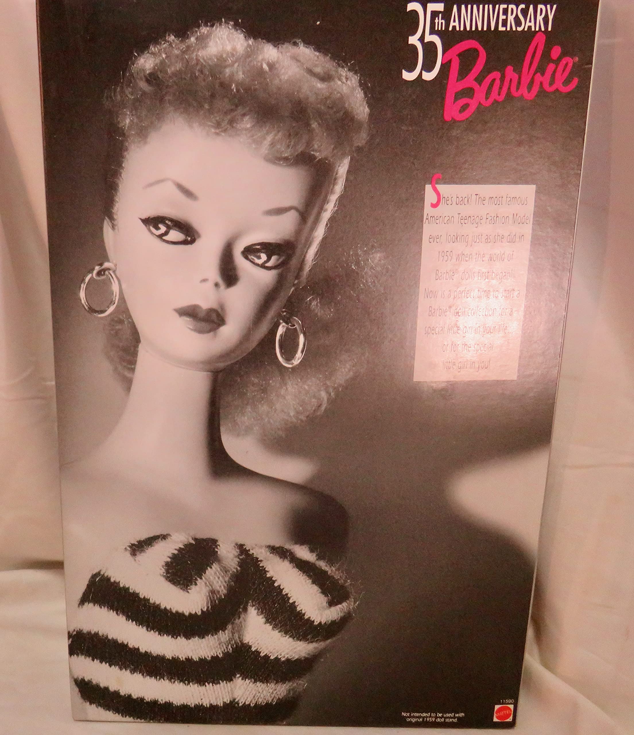 Mattel Barbie Original 1959 Blonde Doll anniversary edition box label.