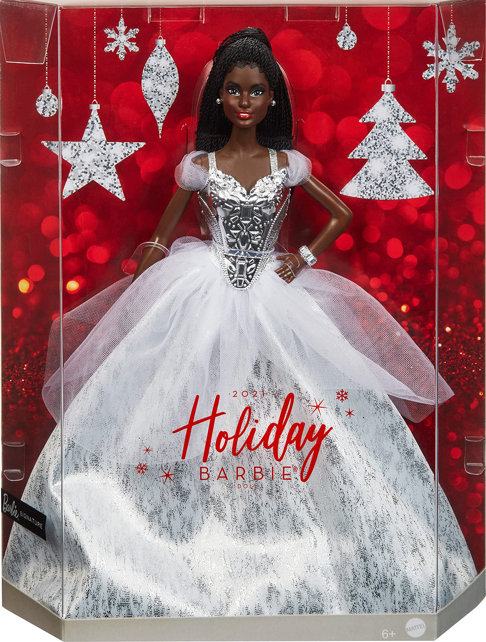Barbie Signature 2021 Holiday doll includes stand and Certificate of Authenticity for collectors.