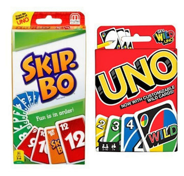 Mattel Bjdesign Skip-Bo Uno bundle of cards for family game night.