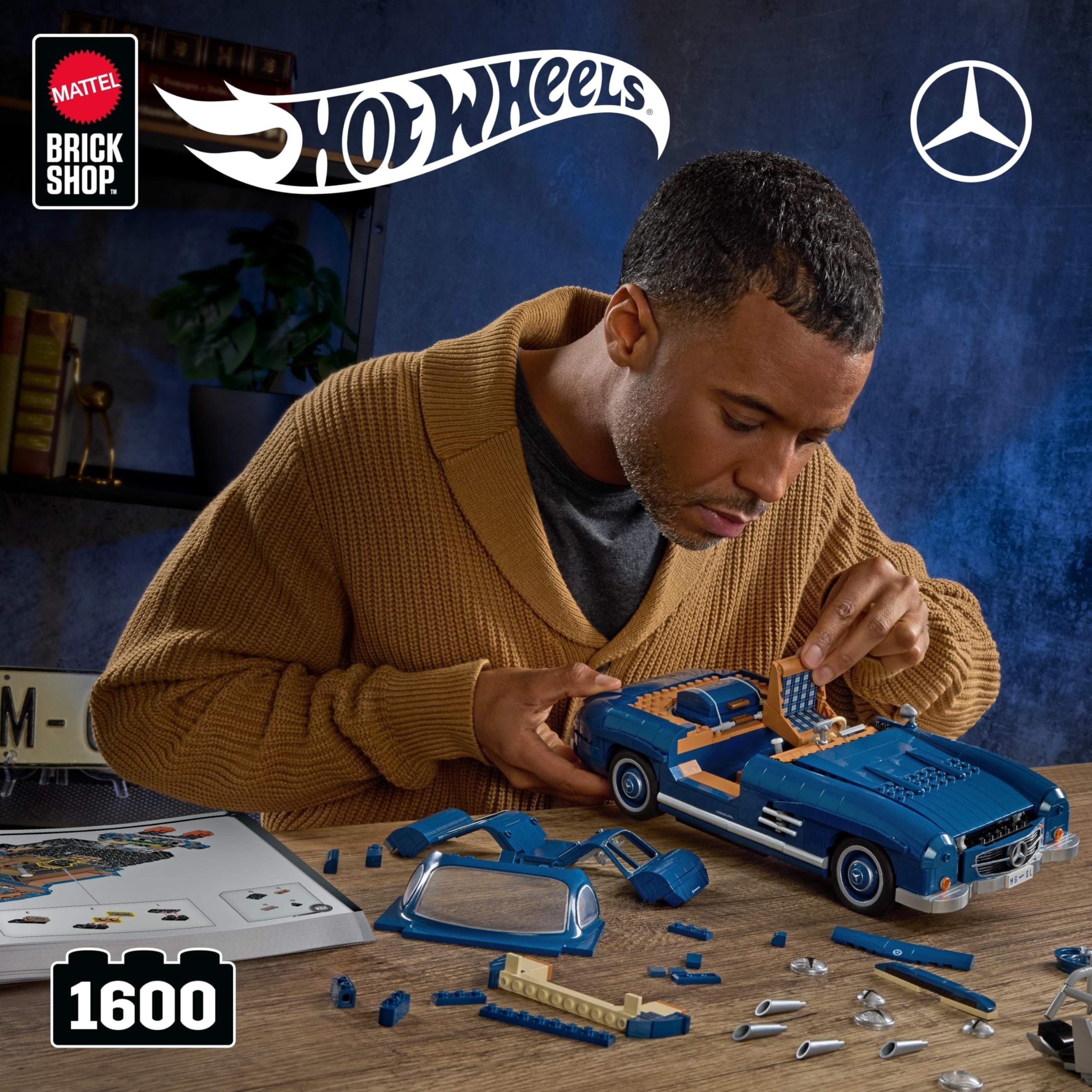 Mattel Brick Shop 1:12 scale Mercedes build highlights authentic proportions and craftsmanship.