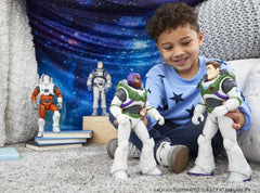 Mattel Buzz Lightyear XL-01 figure posed with 14 joints for dynamic play.
