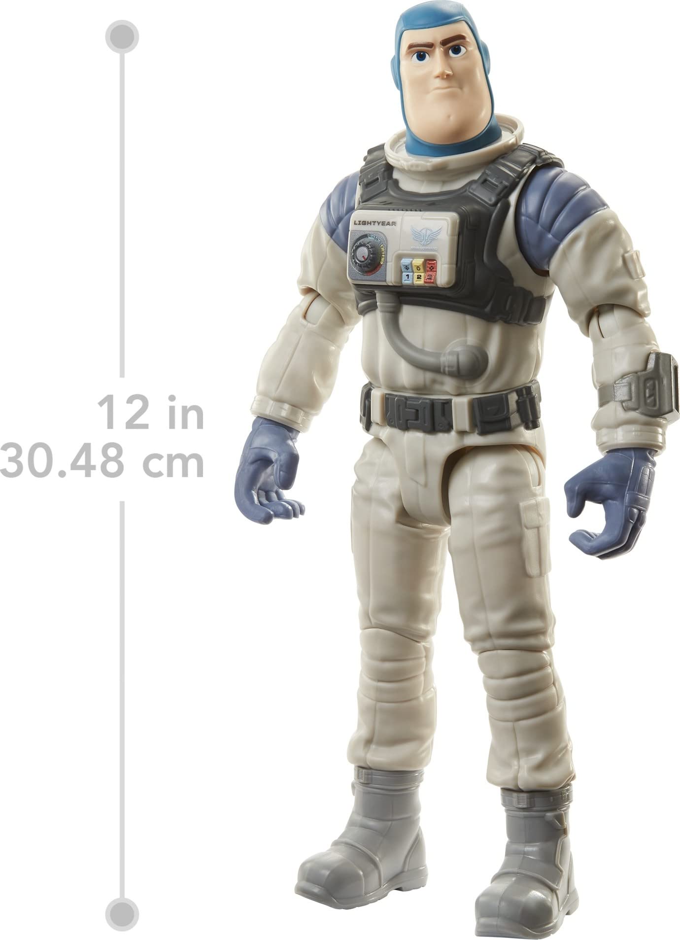 Mattel Buzz Lightyear XL-01 in grey flight suit for authentic mission scenes.