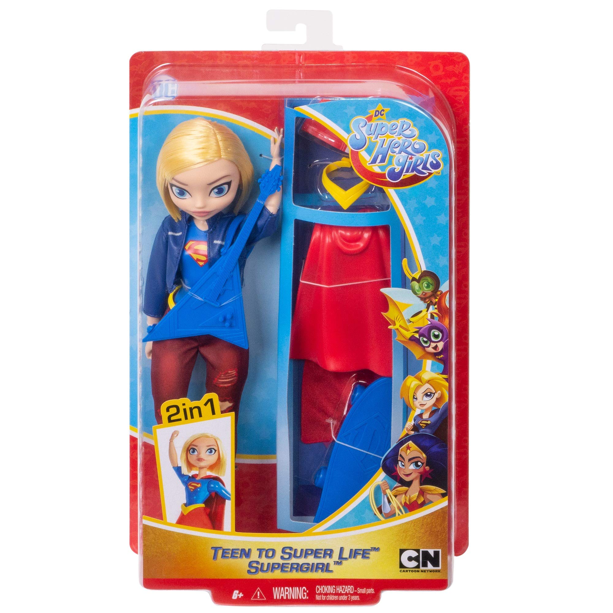 Mattel DC Super Hero Girls Supergirl doll with guitar adds musical storytelling.