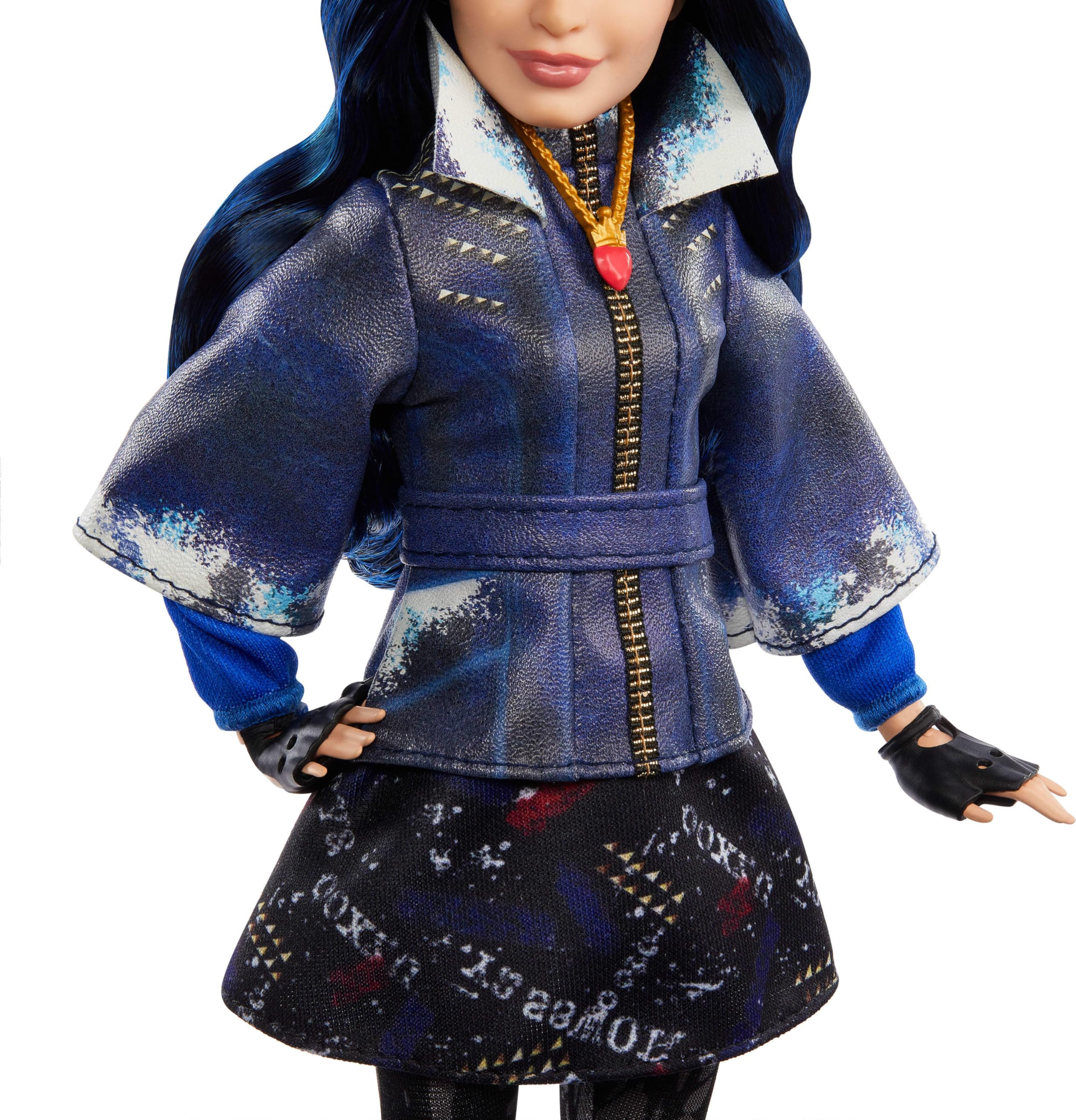 Outfit accessories include jacket, skirt, necklace, gloves for styling play.