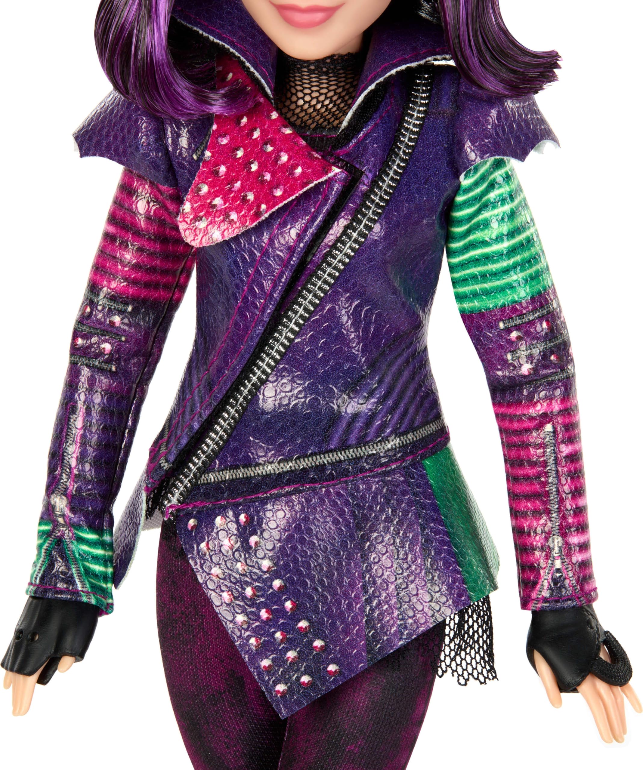 Mattel Descendants Mal features iconic purple hair detail.