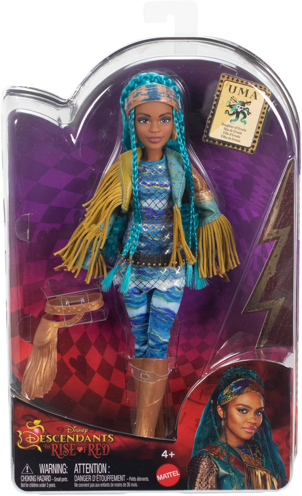 Mattel Uma doll features 11 joints for versatile posing and display.