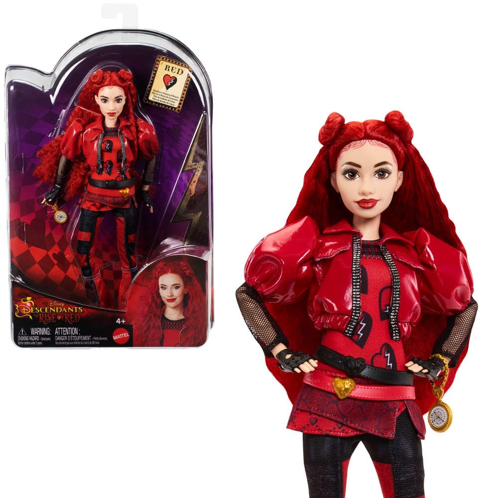 Mattel Disney Descendants Rise of Red doll, front view, perfect for imaginative play