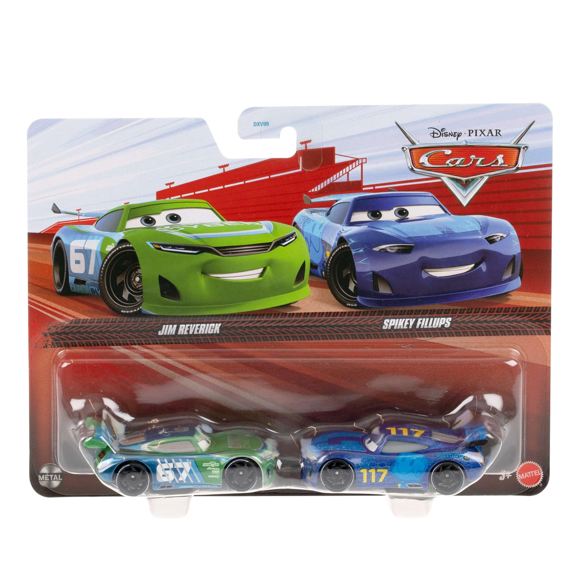 Mattel Disney Cars Carbon Cyber 67 Jim Reverick in display-ready pose for collectors.