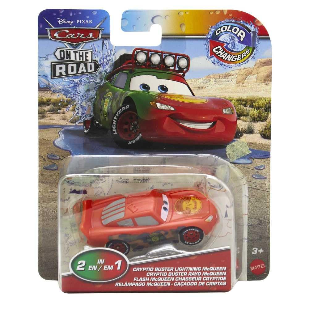 Mattel Disney Cars Color Changers Cryptid Buster Lightning McQueen in water dip reveals new color for imaginative play.