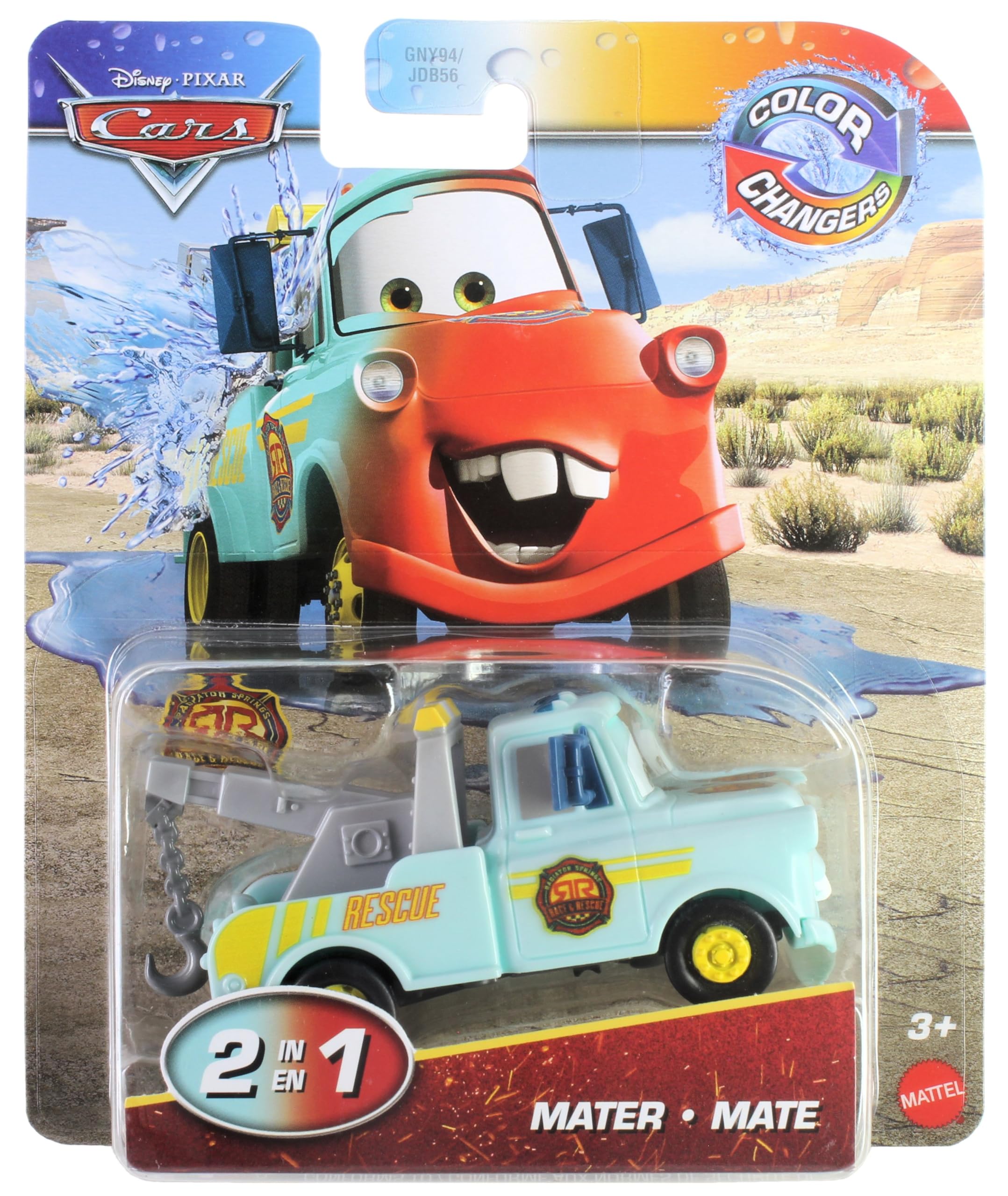Mattel Disney Cars Color Changers Mater display-ready collectible for kid play.