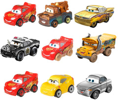 Mattel Disney Cars Minis 3-Pack packaging showcases collectible die-cast racers for kids play.
