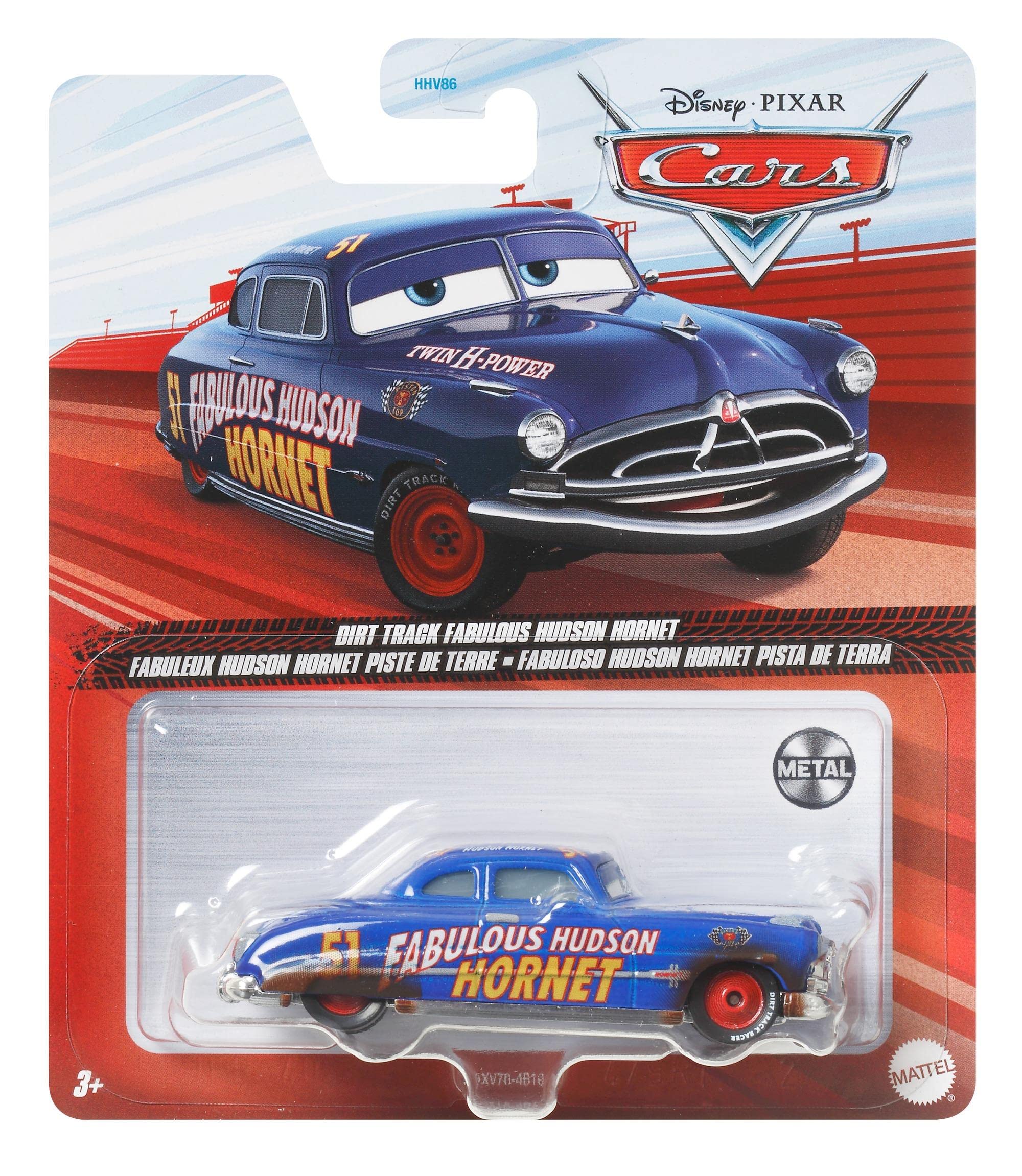 Mattel Disney Cars 3 Hudson Hornet front view, best for fans to showcase on shelves.
