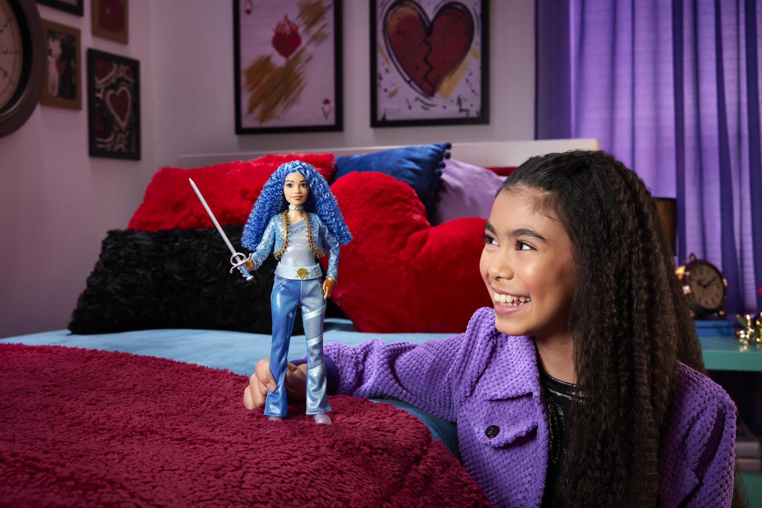 Mattel Disney Descendants Rise of Red Chloe blue curls close-up for styling