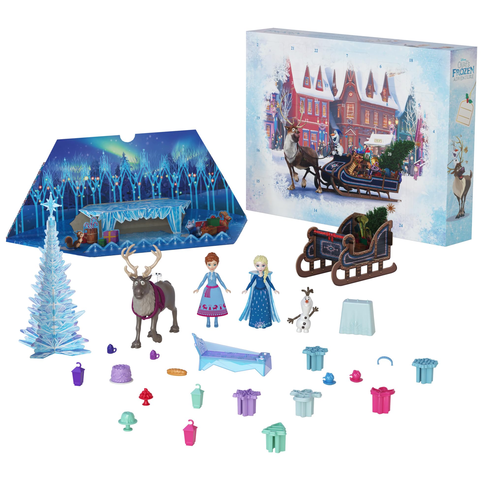 Mattel Disney Frozen Advent Calendar: Anna and Elsa dolls for daily surprises.