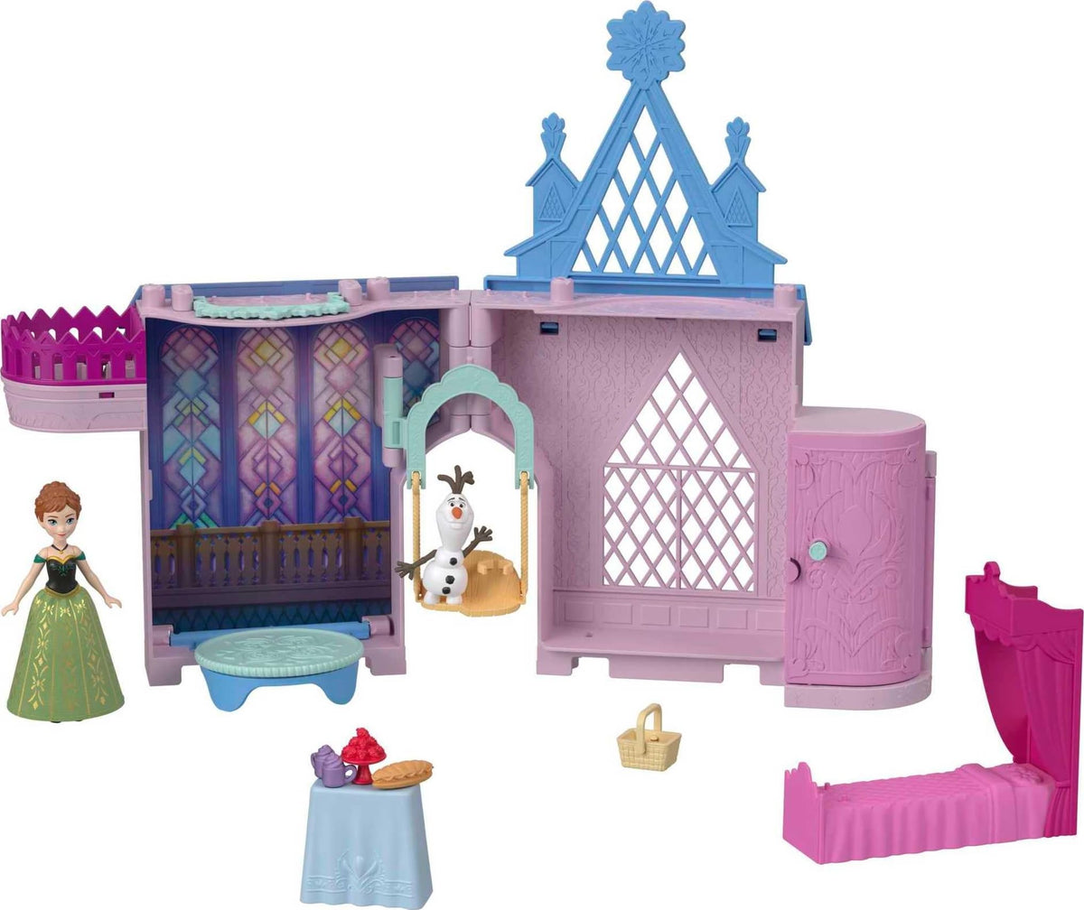 Mattel Disney Frozen Anna castle opening image with multi-room play areas for imaginative storytelling