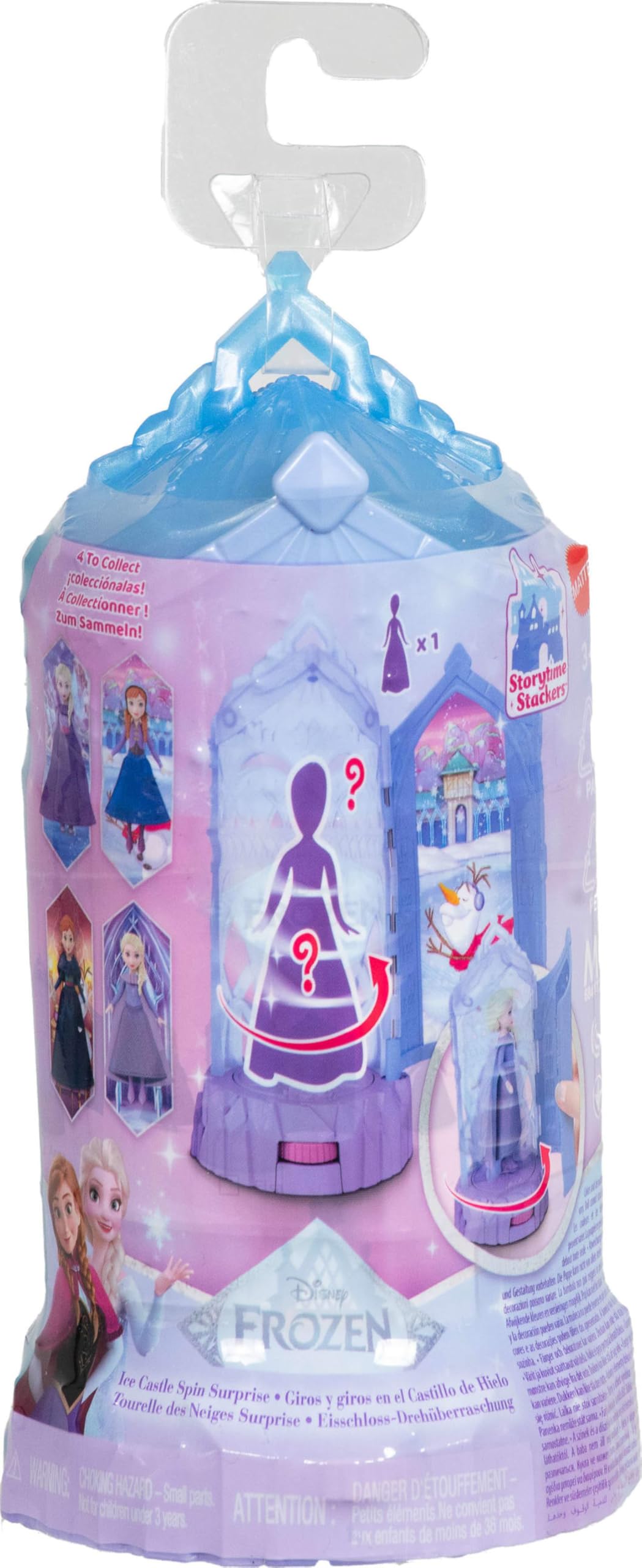 Mattel Disney Frozen Ice Castle Spin Surprise twirls to reveal a collectible doll.