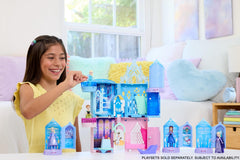 Mattel Disney Frozen Mini Castle opens to reveal a posable doll with removable skirt.